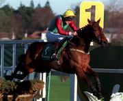 27 December 2000; Benovia, with Ruby Walsh up, jumps the last on their way to winning the paddypower.com Festival 3-Y-O Hurdle on Day Two of the Leopardstown Christmas Festival at Leopardstown Racecourse in Dublin. Photo by Matt Browne/Sportsfile