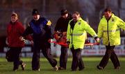 19 November 2000; Brian McManus of Na Fianna is stretchered off after pulling a hamstring during the AIB Leinster Senior Club Football Championship Semi-Final match between Na Fianna and Rhode at St Conleth's Park in Newbridge, Kildare. Photo by Brendan Moran/Sportsfile