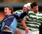 22 October 2000; Gareth Cronin and Brian Byrne of Shamrock Rovevrs in action against Eoin Bennis of UCD during the Eircom League Premier Division match between UCD and Shamrock Rovers at Belfield Park in Dublin. Photo by Ray Lohan/Sportsfile