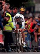 11 July 1998. Britain's Chris Boardman on his way to winning the Prologue on the first day of the Tour de France in Dublin. Photo by Brendan Moran/Sportsfile