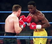 18 March 1995; Chris Eubank, right, and Steve Collins during their WBO Super-Middleweight Title Fight at Green Glens Arena in Millstreet, Cork Boxing. Photo by David Maher/Sportsfile