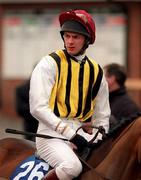 16 January 2000; Jockey David Evans on Classic Note prior to the Fairyhouse European Breeders Fund Mares Maiden Hurdle at Fairyhouse Racecourse in Meath. Photo by Ray McManus/Sportsfile