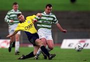 26 November 2000; Derek Treacy of Shamrock Rovers in action against Dom Tierney of Finn Harps during the Eircom League Premier Division match between Shamrock Rovers and Finn Harps at Morton Stadium in Dublin. Photo by David Maher/Sportsfile