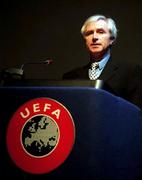 30 April 1998; Dr. Jim McDaid T.D. speaks duringthe UEFA Congress at the Jury's Hotel in Dublin. Photo by David Maher/Sportsfile