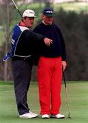 3 May 1996; Eamon Darcy of Druids Glen gets advice from his caddie Mark Johnston on the 4th green during the second round of the 1996 Smurfit Irish PGA Championship at the Slieve Russell Golf Club in Ballyconnell, Cavan. Photo by Sportsfile