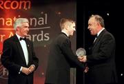 12 November 2000; Robbie Shields is presented his Under 15 Player of the Year award by President of FIFA Sepp Blatter as Eircom Director of Group Corporate Relations Gerry O'Sullivan looks on during the Eircom FAI International Awards at the Citywest Hotel in Dublin. Photo by David Maher/Sportsfile