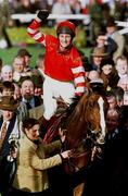 18 March 1998; Richard Dunwoody celebrates on Florida Pearl after winning The Royal Sun Alliance Steeple Chase on day two of the Cheltenham Racing Festival at Prestbury Park in Cheltenham, England. Photo by Matt Browne/Sportsfile