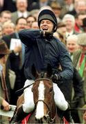 17 March 1998; Graham Bradley on French Ballerina celebrates after winning the The Citrone Supreme Novices' Hurdle on St Patrick's Day of the Cheltenham Racing Festival at Prestbury Park in Cheltenham, England. Photo by Matt Browne/Sportsfile