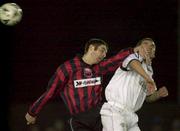 6 January 2001; Paul McNally of Longford Town in action against Pat Morley of Cork City during the FAI Harp Lager Cup Second Round match between Longford Town and Cork City at Flancare Park in Longford. Photo by David Maher/Sportsfile
