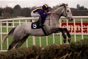 23 January 2000; Gentle Mossy, with Joey Elliott up, jumps the last on their way to finishing fourth in the Ashford Handicap Hurdle at Leopardstown Racecourse in Dublin. Photo by Matt Browne/Sportsfile