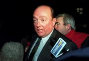 27 November 2000; Galway United and FAI National Council memberJohn Byrne speaks to the media after a FAI National Council Meeting at FAI Headquarters in Merrion Square, Dublin. Photo by David Maher/Sportsfile
