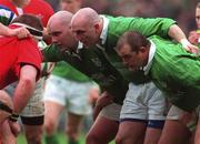 1 April 2000; Ireland players, from left, John Hayes, Keith Wood and Peter Clohessy during the Lloyds TSB 6 Nations match between Ireland and Wales at Lansdowne Road in Dublin. Photo by Matt Browne/Sportsfile