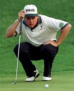 5 July 1997; Lee Westwood of England lines up a putt on the 18th green during the third round of the Murphy's Irish Open Golf Championship at Druid's Glen in Wicklow. Photo by Brendan Moran/Sportsfile