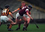 3 December 2000; Liam Hodgins of Galway in action against DJ Carey, left, and John Power of Kilkenny during the 1999 Oireachtas Hurling Final match between Kilkenny and Galway in Nenagh, Tipperary. Photo by Ray McManus/Sportsfile