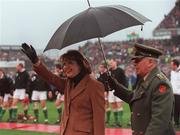 1 April 2000; President Mary McAleese waves to the  crowd prior to the Lloyds TSB 6 Nations match between Ireland and Wales at Lansdowne Road in Dublin. Photo by Brendan Moran/Sportsfile