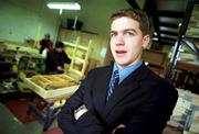 1 August 1998; Galway footballer Michael Donnellan pictured at his new place of work, Stira Folding Attic Stairs in Dunmore, Galway. Photo by Sportsfile
