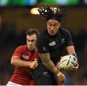 17 October 2015; Ma'a Nonu, New Zealand, is tackled by Morgan Parra, left, and Brice Dulin, France. 2015 Rugby World Cup, Quarter-Final, New Zealand v France. Millennium Stadium, Cardiff, Wales. Picture credit: Stephen McCarthy / SPORTSFILE