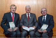 21 October 2015; Pictured at the launch of 'The GAA and Revolution in Ireland 1913-1923' in the GAA Museum at Croke Park are, from left to right, Páraic Duffy, Ard Stiúrthóir, Aogán Ó Fearghail, Uachtarán Chumann Lúthchleas Gael, and Gearóid Ó Tuathaigh, editor. Croke Park, Dublin. Picture credit: Sam Barnes / SPORTSFILE