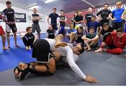 22 October 2015; UFC fighters Rory MacDonald, right, and Max Holloway in attendance at a UFC Community Seminar at Kyuzo Gym, Glasnevin, Dublin. Picture credit: Stephen McCarthy / SPORTSFILE