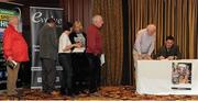 22 October 2015; Guests queue to have their books signed by Rory Kavanagh at the launch of 'Winning' by Rory Kavanagh. Mount Errigal Hotel, Ballyraine, Letterkenny, Co. Donegal. Picture credit: Seb Daly / SPORTSFILE