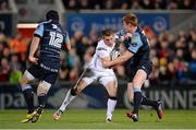 23 October 2015; Craig Gilroy, Ulster, is tackled by Rhys Patchell, Cardiff Blues. Guinness PRO12, Round 5, Ulster v Cardiff Blues. Kingspan Stadium, Ravenhill Park, Belfast. Picture credit: Seb Daly / SPORTSFILE