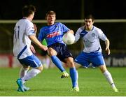 23 October 2015; Ryan Swan, UCD, in action against Tony MacNamee, left, and Ciarán Coll, Finn Harps. SSE Airtricity Promotion Playoff Semi Final First Leg, UCD v Finn Harps. UCD Bowl, UCD, Dublin. Picture credit: Piaras Ó Mídheach / SPORTSFILE