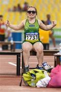 23 October 2015; Ireland's Niamh McCarthy, from Carrigaline, Co. Cork, before competing in the Women's Discus - F41, where she won Bronze. IPC Athletics World Championships. Doha, Qatar. Picture credit: Marcus Hartmann / SPORTSFILE