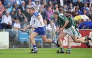 14 June 2009; Dan Shanahan, Waterford, in action against Brian Geary and Denis Moloney, Limerick. GAA Hurling Munster Senior Championship Semi-Final, Limerick v Waterford, Semple Stadium, Thurles, Co. Tipperary. Picture credit: Brendan Moran / SPORTSFILE