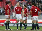 16 June 2009; British and Irish Lions' Andy Powell, second left, with heavy strapping on his right arm talks with team-mate Simon Shaw, left . Southern Kings VX v British and Irish Lions, Nelson Mandela Bay Stadium, Port Elizabeth, South Africa. Picture credit: Seconds Left / SPORTSFILE