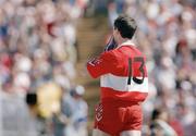 29 June 1997; Joe Brolly of Derry, blows kisses to the crowd after scoring his side's first goal during the Ulster Senior Semi-final match between Tyrone and Derry at St. Tiernach's Park, Clones, Co. Monaghan. Photograph David Maher/Sportsfile