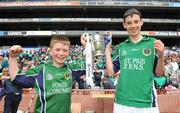 18 June 2009; St. Pius X B.N.S co-captains Conor Power, left, and Colm Hayes, celebrate with the Corn Frank Cahill after the game. Allianz Cumann na mBunscoil Finals, St. Pius X B.N.S., Dublin, v St. Brigids, Killester, Corn Frank Cahill, Croke Park, Dublin. Picture credit: Brian Lawless / SPORTSFILE