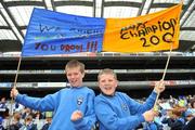 18 June 2009; St. Patrick's pupils Jeff Kavanagh, age 11, left, and Mark O'Flanagan, age 12, show their support during the match. Allianz Cumann na mBunscoil Finals, Oatlands, Mt. Merrion, v St. Patrick's, Drumcondra, Corn Fianna Fail, Croke Park, Dublin. Picture credit: Brian Lawless / SPORTSFILE