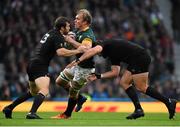24 October 2015; Schalk Burger, South Africa, is tackled by Conrad Smith, left, and Joe Moody, New Zealand. 2015 Rugby World Cup, Semi-Final, New Zealand v South Africa. Twickenham Stadium, Twickenham, London, England. Picture credit: Ramsey Cardy / SPORTSFILE