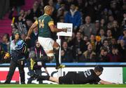 24 October 2015; Beauden Barrett, New Zealand, scores his side's second try of the game. 2015 Rugby World Cup, Semi-Final, New Zealand v South Africa. Twickenham Stadium, Twickenham, London, England. Picture credit: Ramsey Cardy / SPORTSFILE