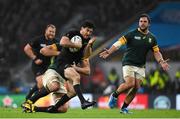 24 October 2015; Nehe Milner-Skudder, New Zealand, is tackled by Lood de Jager, South Africa. 2015 Rugby World Cup, Semi-Final, New Zealand v South Africa. Twickenham Stadium, Twickenham, London, England. Picture credit: Ramsey Cardy / SPORTSFILE