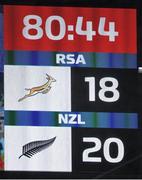 24 October 2015; A view of the final scoreboard. 2015 Rugby World Cup, Semi-Final, New Zealand v South Africa. Twickenham Stadium, Twickenham, London, England. Picture credit: Ramsey Cardy / SPORTSFILE