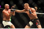 24 October 2015; Tom Breese, right, in action against Cathal Pendred. UFC Fight Night. 3Arena, Dublin. Picture credit: Stephen McCarthy / SPORTSFILE