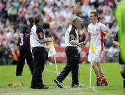 21 June 2009; Tyrone manager, Mickey Harte, shakes hands with Tommy McGuigan after coming off in the second half. GAA Football Ulster Senior Championship Semi-Final, Tyrone v Derry, Casement Park, Belfast, Co. Antrim. Picture credit: Oliver McVeigh / SPORTSFILE