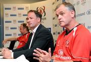 25 June 2009; Brian McLaughlin who was unveiled as the new Ulster Rugby head coach, right, with David Humphreys, operations director, Ulster Rugby, during a press conference. Radisson SAS Hotel, Belfast, Co. Antrim. Picture credit: Oliver McVeigh / SPORTSFILE