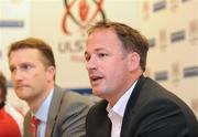 25 June 2009; David Humphreys, operations director, Ulster Rugby, speaking during a press conference where Brian McLaughlin was unveiled as the new Ulster Rugby head coach. Radisson SAS Hotel, Belfast, Co. Antrim. Picture credit: Oliver McVeigh / SPORTSFILE *** Local Caption ***