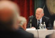 26 June 2009; The new President of the IRFU John Callaghan speaking during the Annual Council Meeting of the Irish Rugby Football Union. Ballsbridge Court Hotel, Ballsbridge, Dublin. Picture credit: Brendan Moran / SPORTSFILE