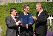 24 June 2009; DCU and Special Olympics Ireland today signed a unique Memorandum of Understanding which will see a close collaboration between the two organisations in terms of research, the use of facilities and promotion of volunteerism among DCU staff, students and its 34,000 cohort of alumni. Pictured at the signing are Matt English, CEO, Special Olympics Ireland, left, Professor Ferdinand Von Prondzynski, President of DCU, and Micheal O'Muircheartaigh, right. Dublin City University, Glasnevin, Dublin. Picture credit: Brian Lawless / SPORTSFILE