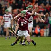 25 October 2015; Sean McAfee, Cushendall, in action against Cormac McKenna, Slaughtneil Ruairí Óg. AIB GAA Hurling Ulster GAA Senior Club Championship Final, Cushendall v Slaughtneil Ruairí Óg. Athletic Grounds, Armagh. Picture credit: Oliver McVeigh / SPORTSFILE