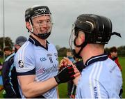 25 October 2015; Kevin Downes, Na Piarsaigh, celebrates with team-mate Peter Casey, right, after the game. AIB Munster GAA Senior Club Hurling Championship, Sixmilebridge v Na Piarsaigh. O'Garney Park, Sixmilebridge, Co. Clare. Picture credit: Piaras Ó Mídheach / SPORTSFILE