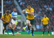 25 October 2015; Rob Simmons, Australia, on his way to scoring his side's first try of the game. 2015 Rugby World Cup, Semi-Final, Argentina v Australia. Twickenham Stadium, Twickenham, London, England. Picture credit: Ramsey Cardy / SPORTSFILE