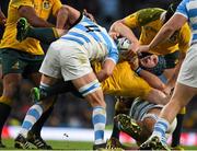 25 October 2015; David Pocock, Australia, is tackled by Guido Petti, Argentina. 2015 Rugby World Cup, Semi-Final, Argentina v Australia. Twickenham Stadium, Twickenham, London, England. Picture credit: Ramsey Cardy / SPORTSFILE