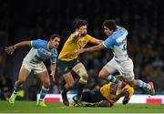 25 October 2015; Lucas Gonzalez Amorosino, Argentina, is tackled by Adam Ashley-Cooper, left, and Tevita Kuridrani, Australia. 2015 Rugby World Cup, Semi-Final, Argentina v Australia. Twickenham Stadium, Twickenham, London, England. Picture credit: Ramsey Cardy / SPORTSFILE