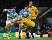 25 October 2015; Facundo Isa, Argentina, is tackled by Stephen Moore, Australia. 2015 Rugby World Cup, Semi-Final, Argentina v Australia. Twickenham Stadium, Twickenham, London, England. Picture credit: Ramsey Cardy / SPORTSFILE
