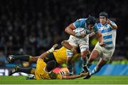 25 October 2015; Tomas Lavanini, Argentina, is tackled by Rob Simmons, left, and Sekope Kepu, Australia. 2015 Rugby World Cup, Semi-Final, Argentina v Australia. Twickenham Stadium, Twickenham, London, England. Picture credit: Ramsey Cardy / SPORTSFILE