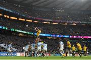 25 October 2015; Rob Simmons, Australia, wins a line-out. 2015 Rugby World Cup, Semi-Final, Argentina v Australia. Twickenham Stadium, Twickenham, London, England. Picture credit: Ramsey Cardy / SPORTSFILE